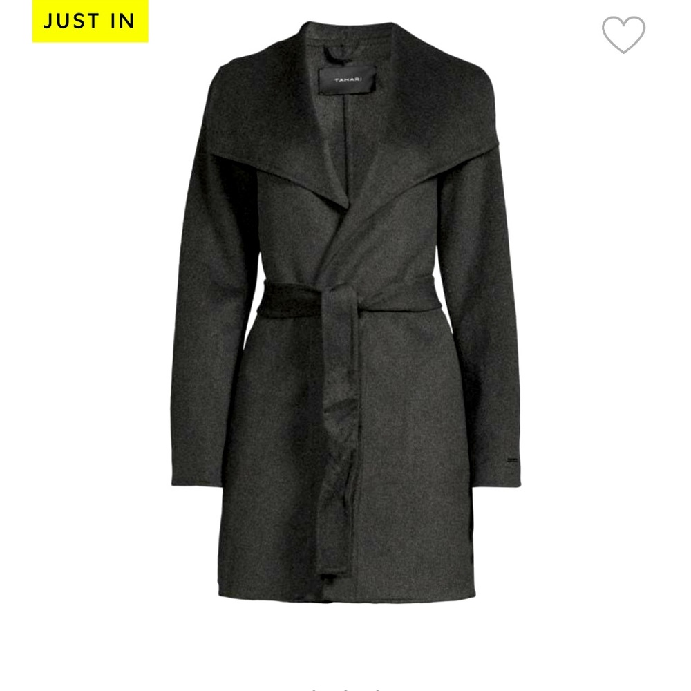Tahari Women’s Charcoal Wool Blend Belted Coat, Size XS